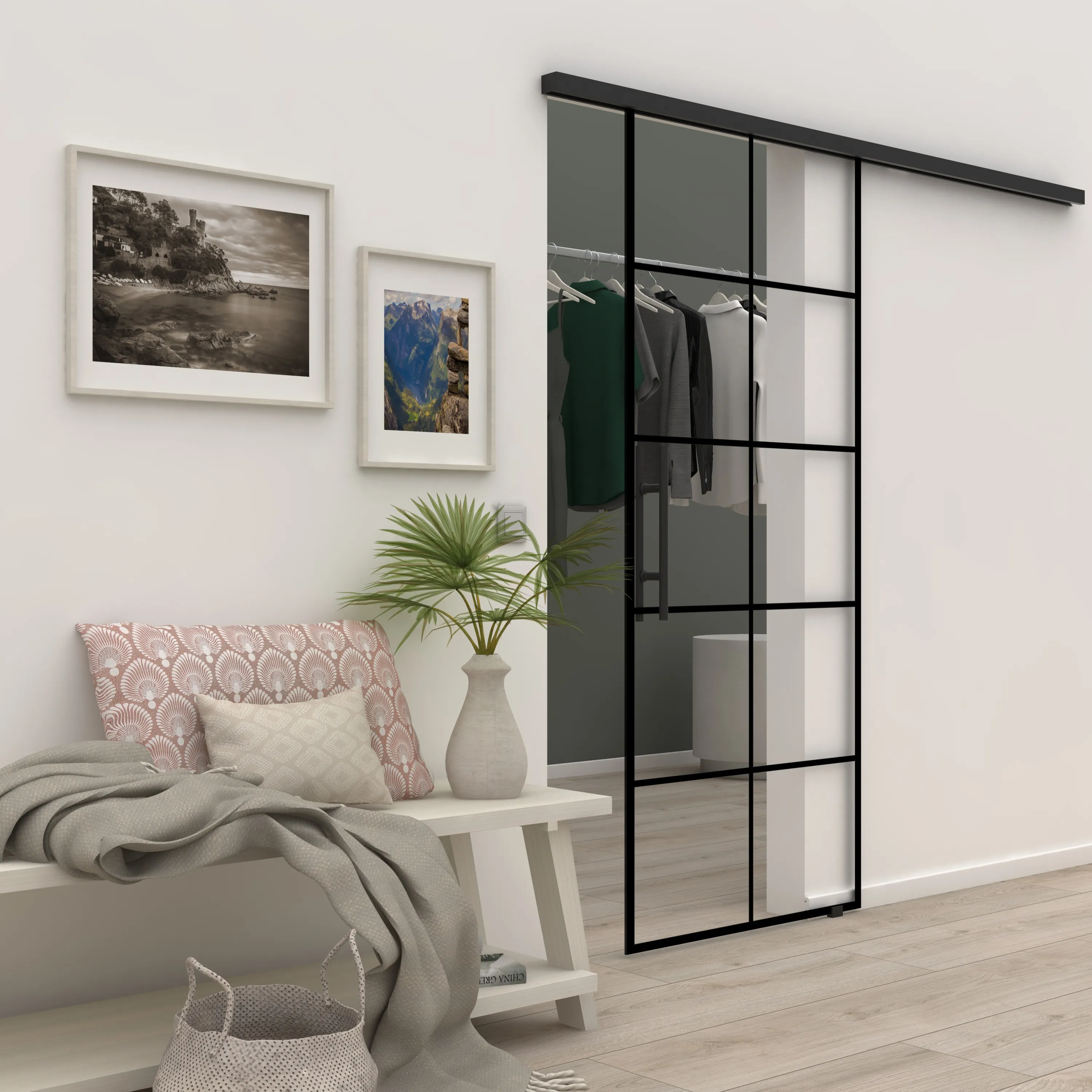 Blackmotive BK2 Glas Schiebetür vor der Wand Classic Schiebetürsystem in schwarz