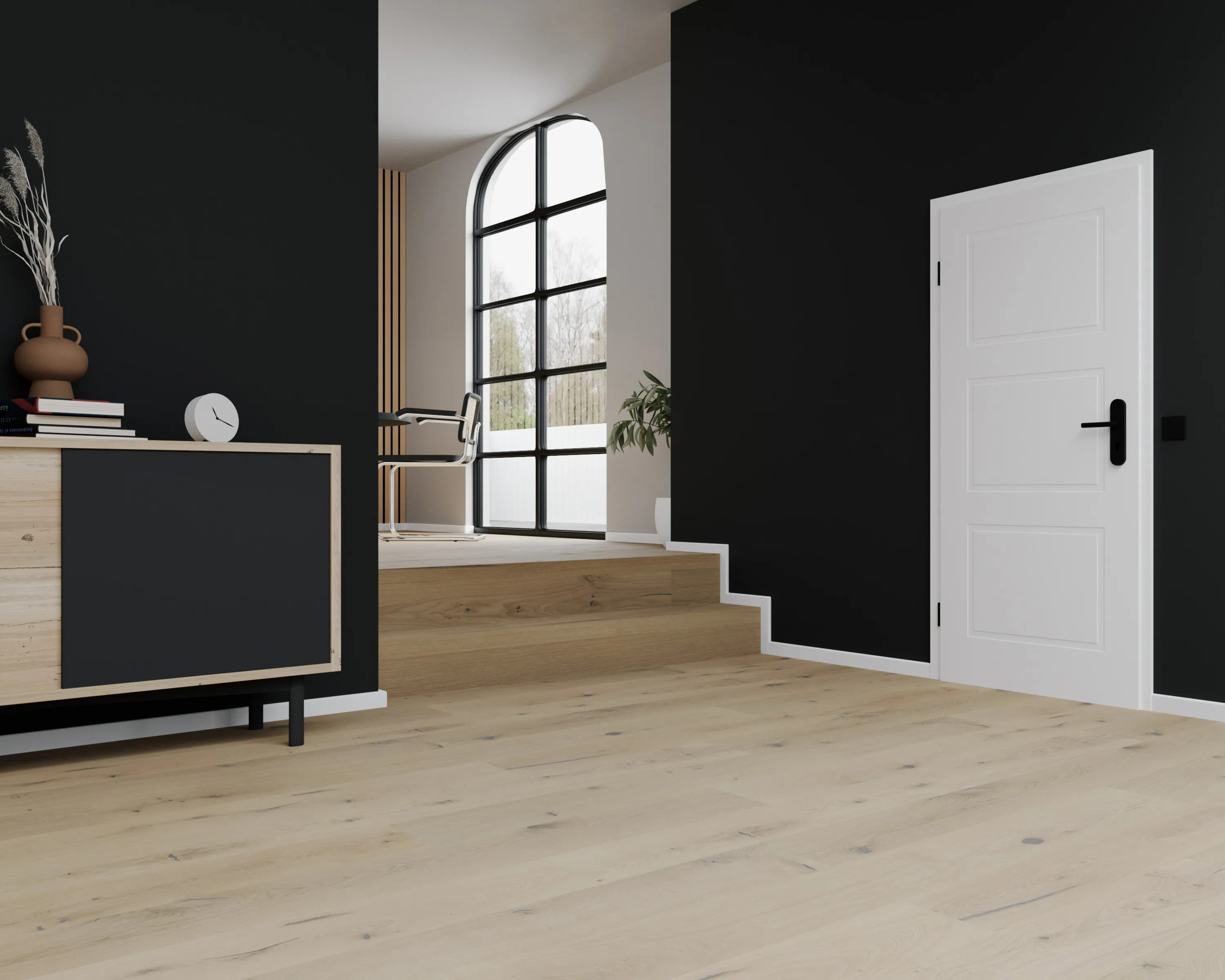 Lobo Türen Bergamo 3G Stiltür Spritzlackierung Weißlack 9003 Parkett Fußboden Landhausdiele Eiche Vintage Rohoptik