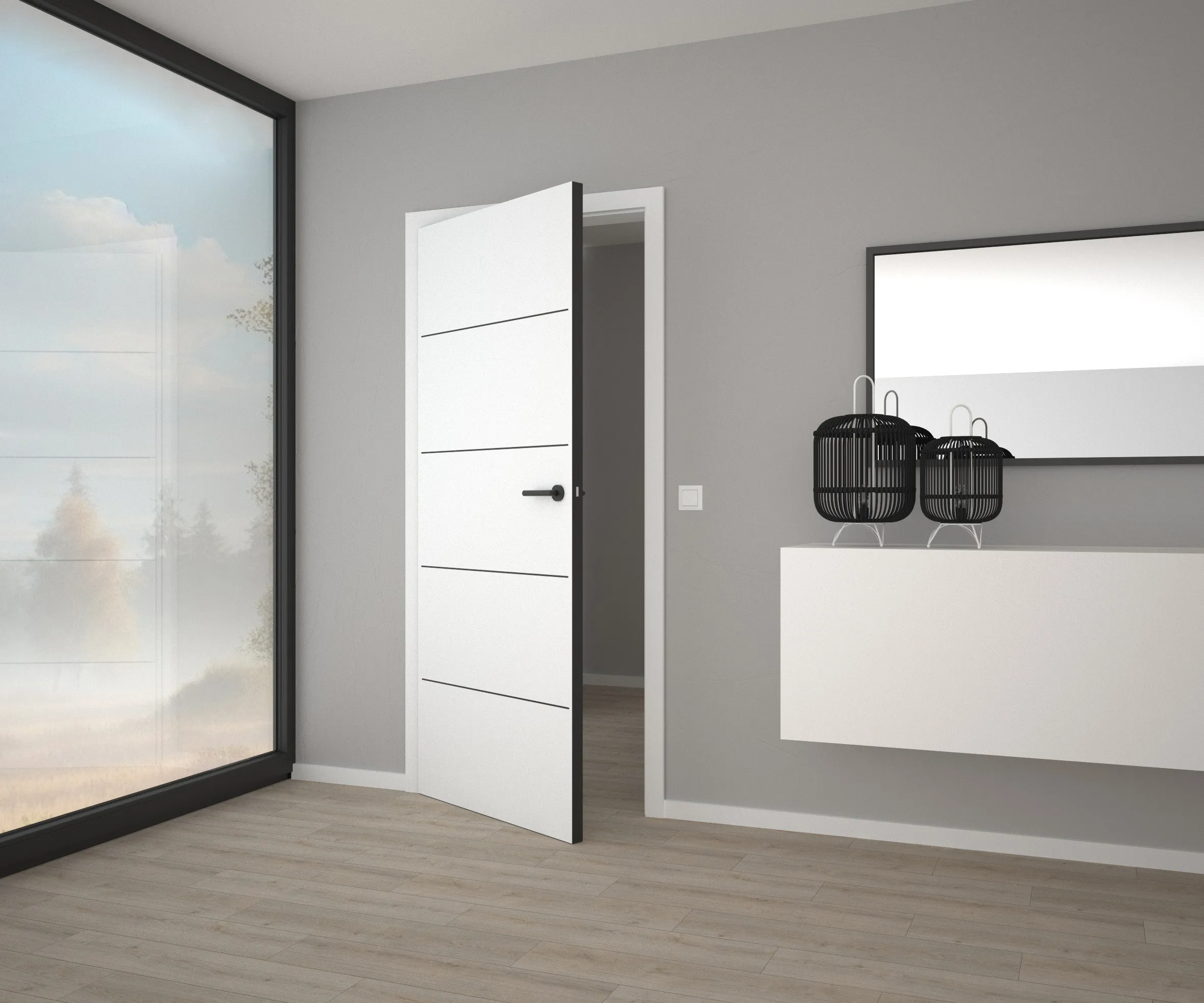 Weisslack3.0 L1 eingelassen Tür und Designboden Vinyl Vienna Landhausdiele Wohnbild