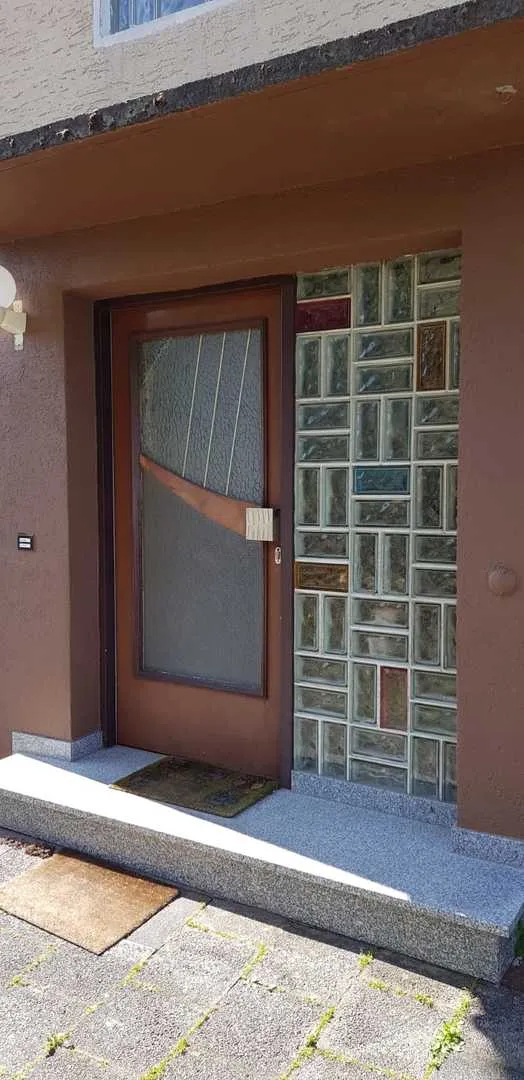 Vor der Renovierung Holz Haustür mit Glasbausteinen Bauvorhaben Neuberg Ravolzhausen